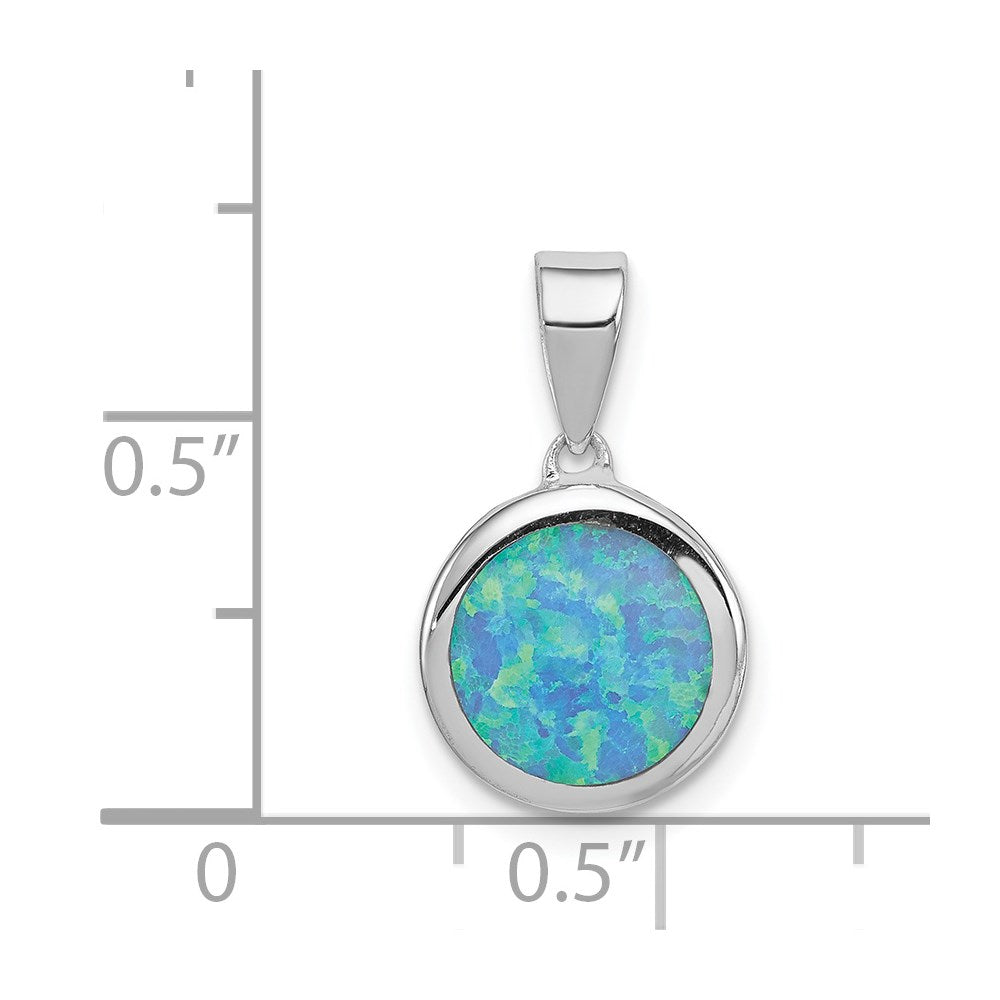 Sterling Silver Rhod-plated Lab Created Opal  Round Pendant