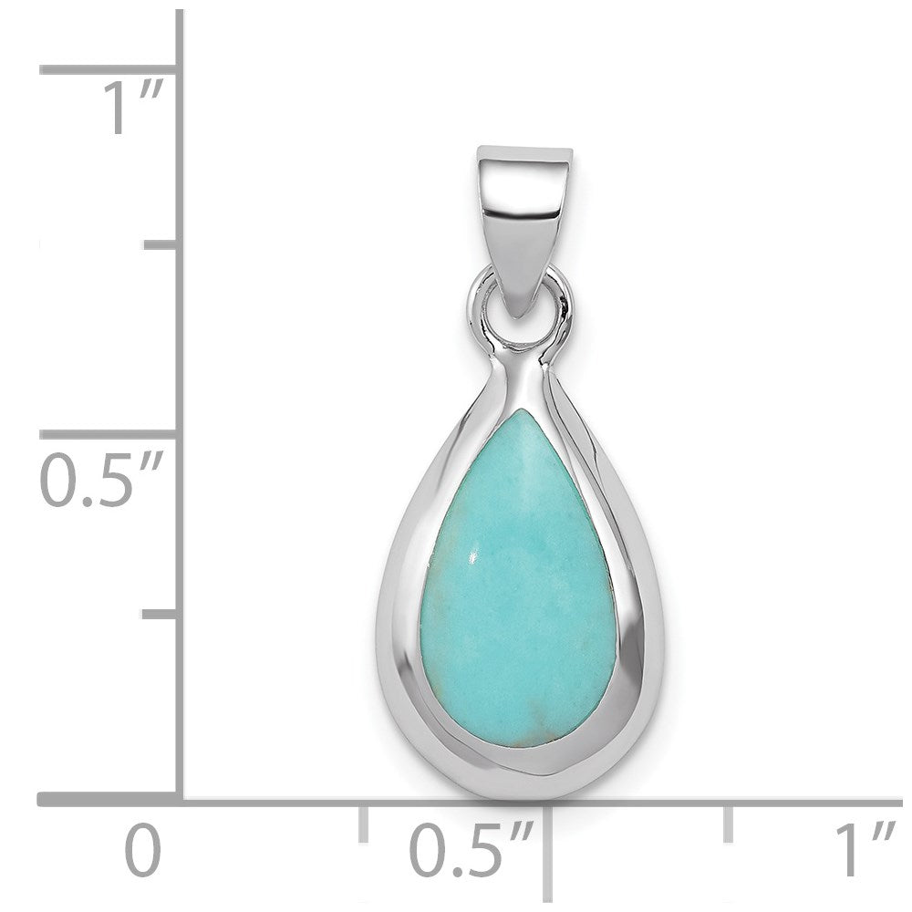 Sterling Silver Rhodium Polished Lab Created Turquoise Teardrop Pendant