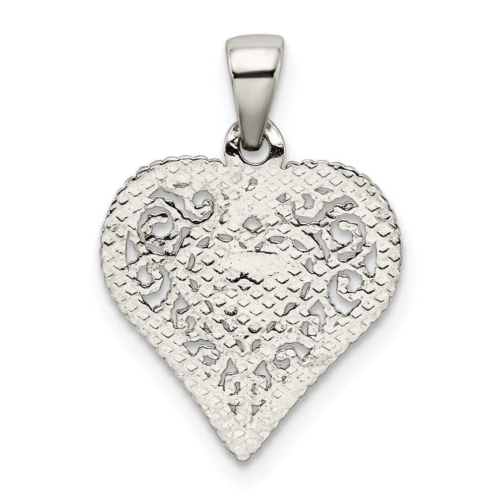 Sterling Silver Polished Filigree Heart Pendant
