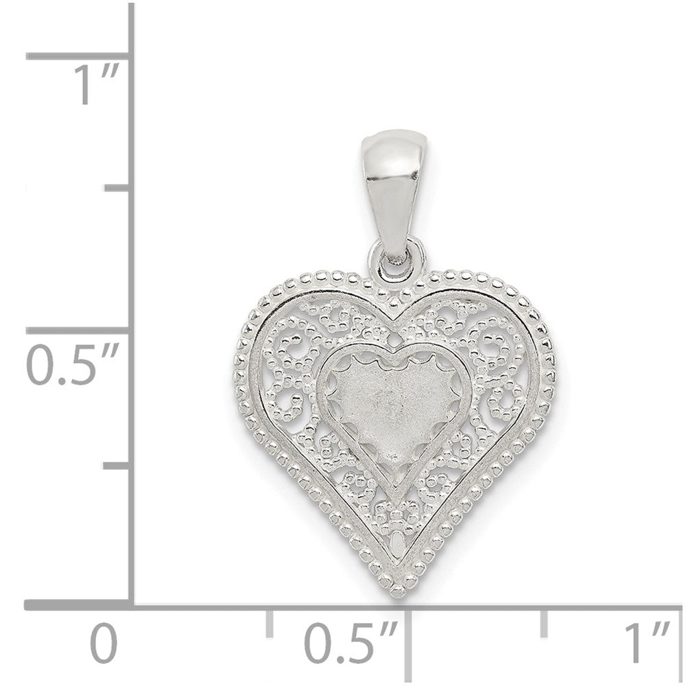 Sterling Silver Polished Filigree Heart Pendant