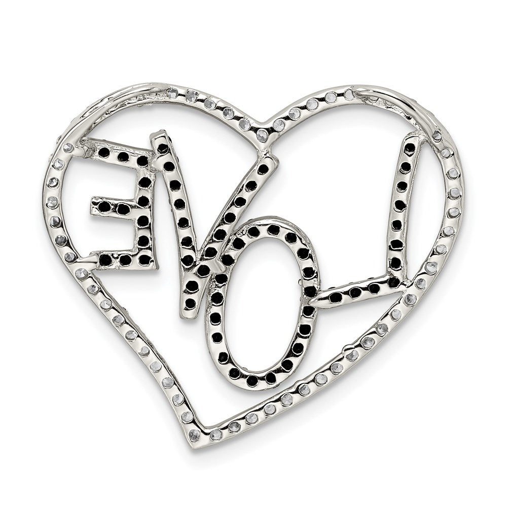 Sterling Silver Black/White Rhodium-plated CZ Love in Heart Chain Slide