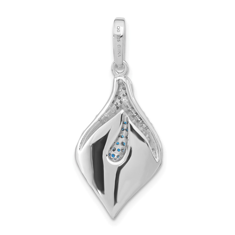 Sterling Silver Polished & Satin White & Blue CZ Pendant