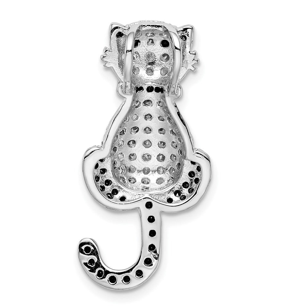 Sterling Silver Rhodium-plated CZ Cat Slide Pendant