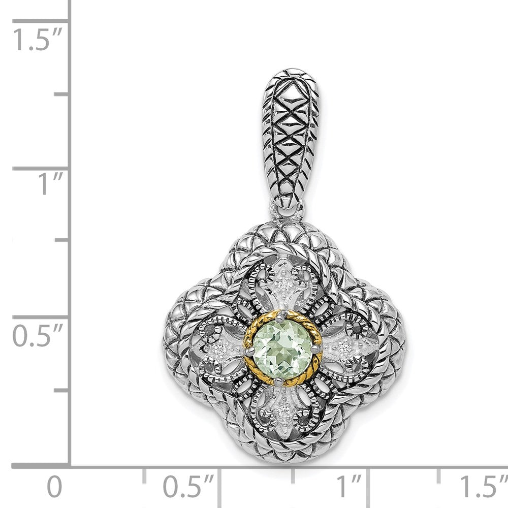 Sterling Silver Rhod. w/14k Gold Accent Qrtz & CZ Filigree Clover Pendant