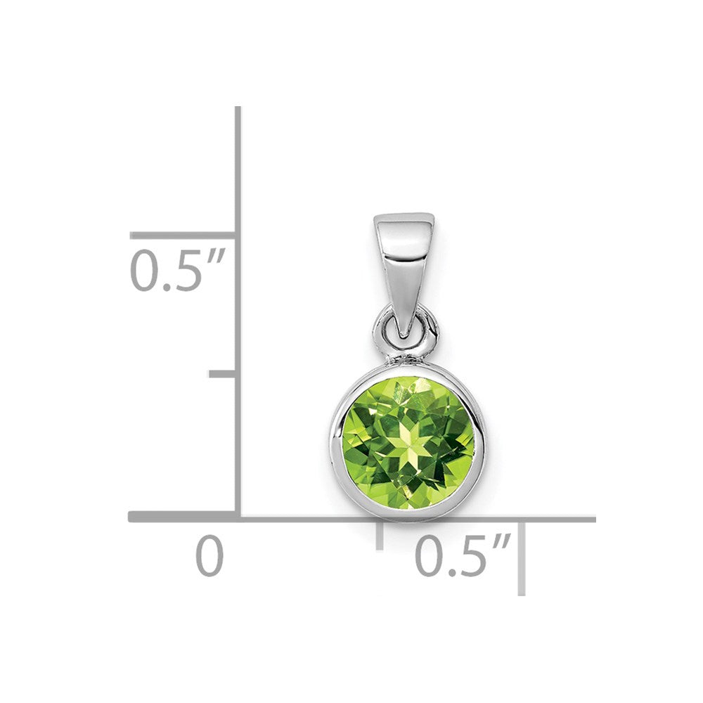 Sterling Silver Rhodium-plated Polished Peridot Round Pendant
