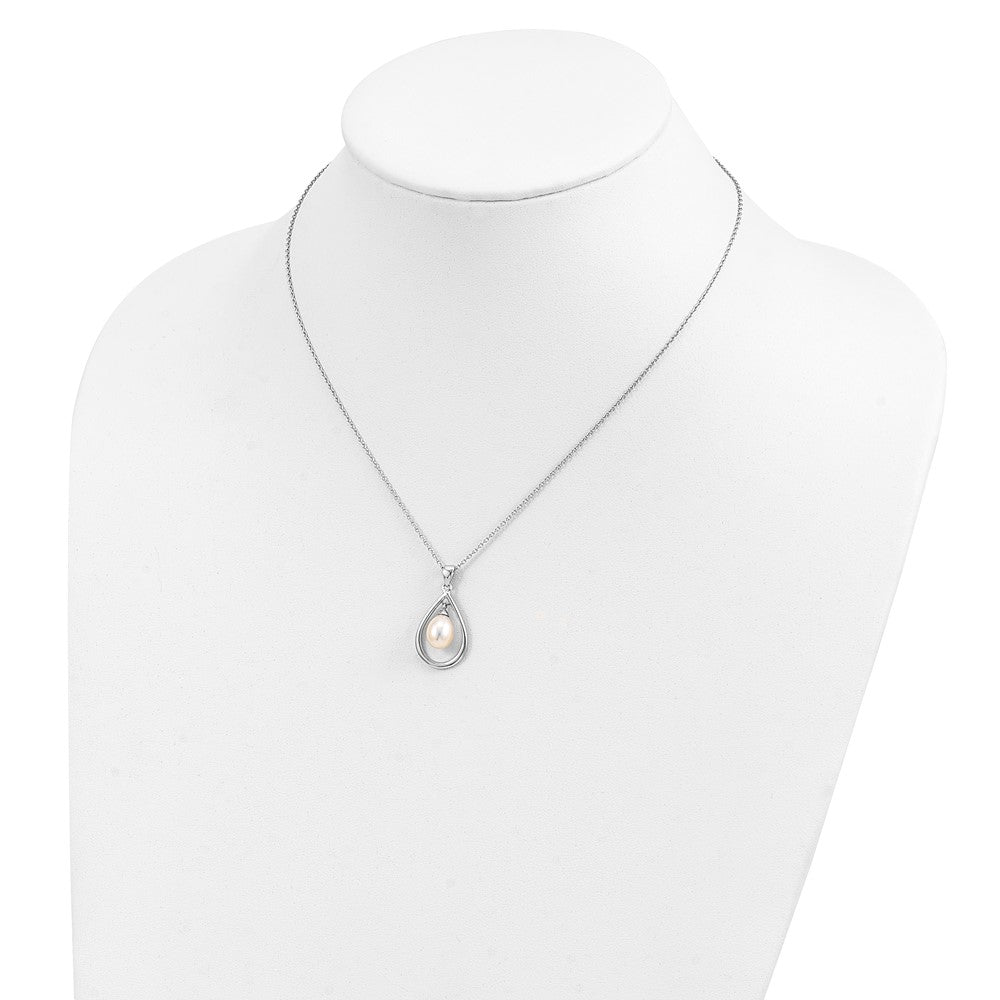 Sterling Silver Rhodium-plated 7-8mm White FWC Pearl Pendant Necklace