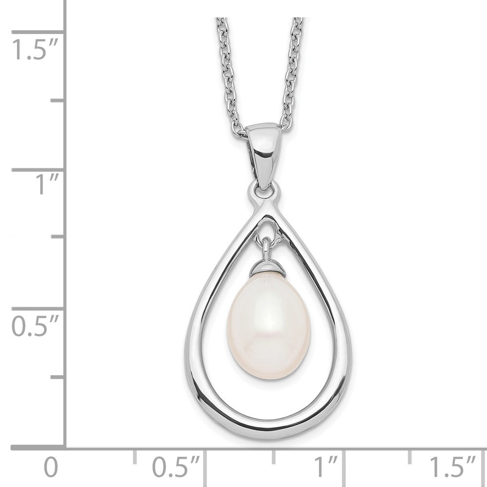 Sterling Silver Rhodium-plated 7-8mm White FWC Pearl Pendant Necklace