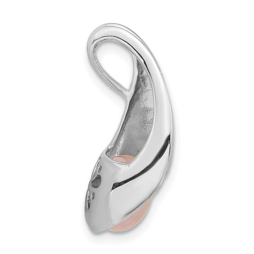 Sterling Silver Polished CZ 8-9mm Freshwater Cultured Button Pink Pearl Pendant