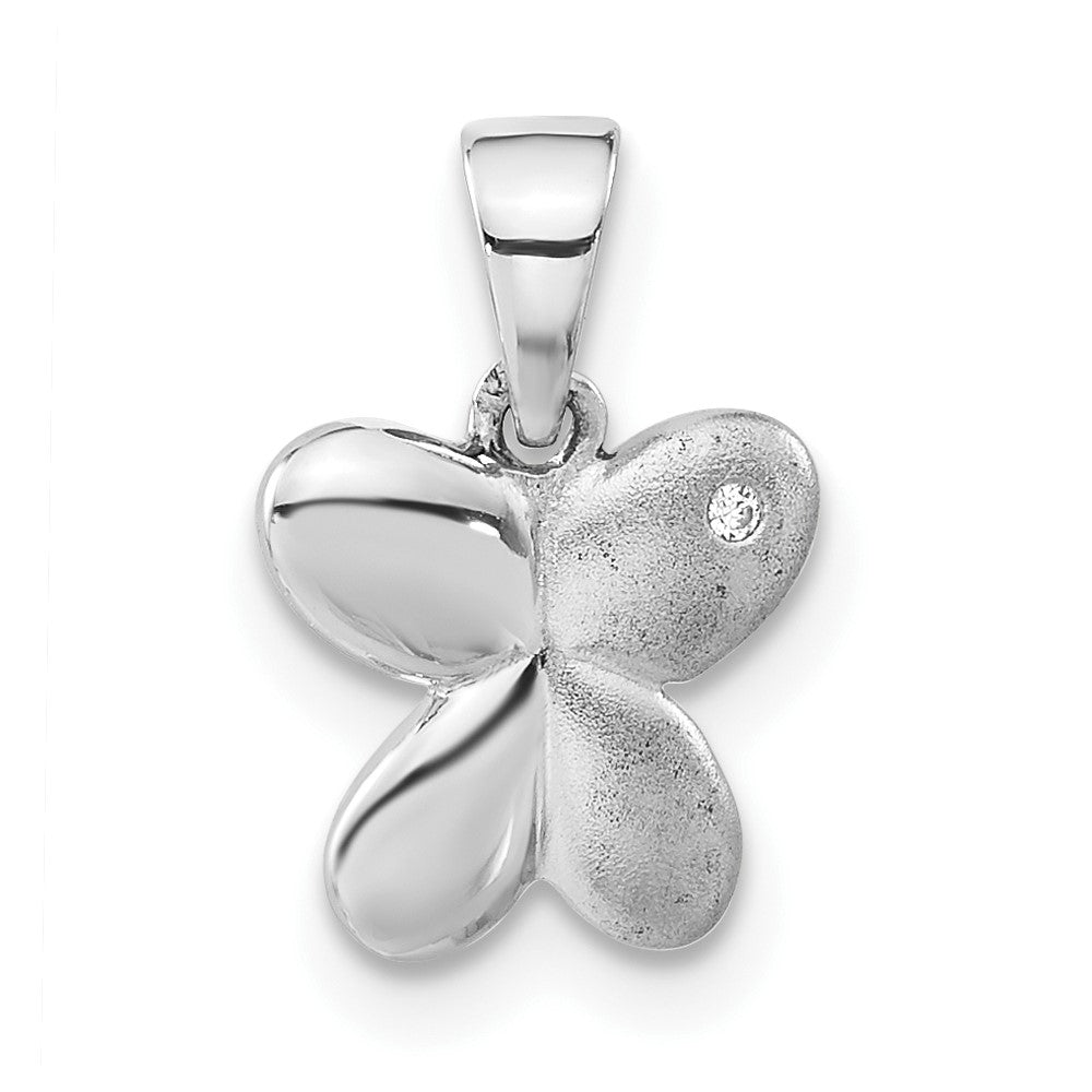 Sterling Silver Polished & Satin CZ Butterfly Pendant