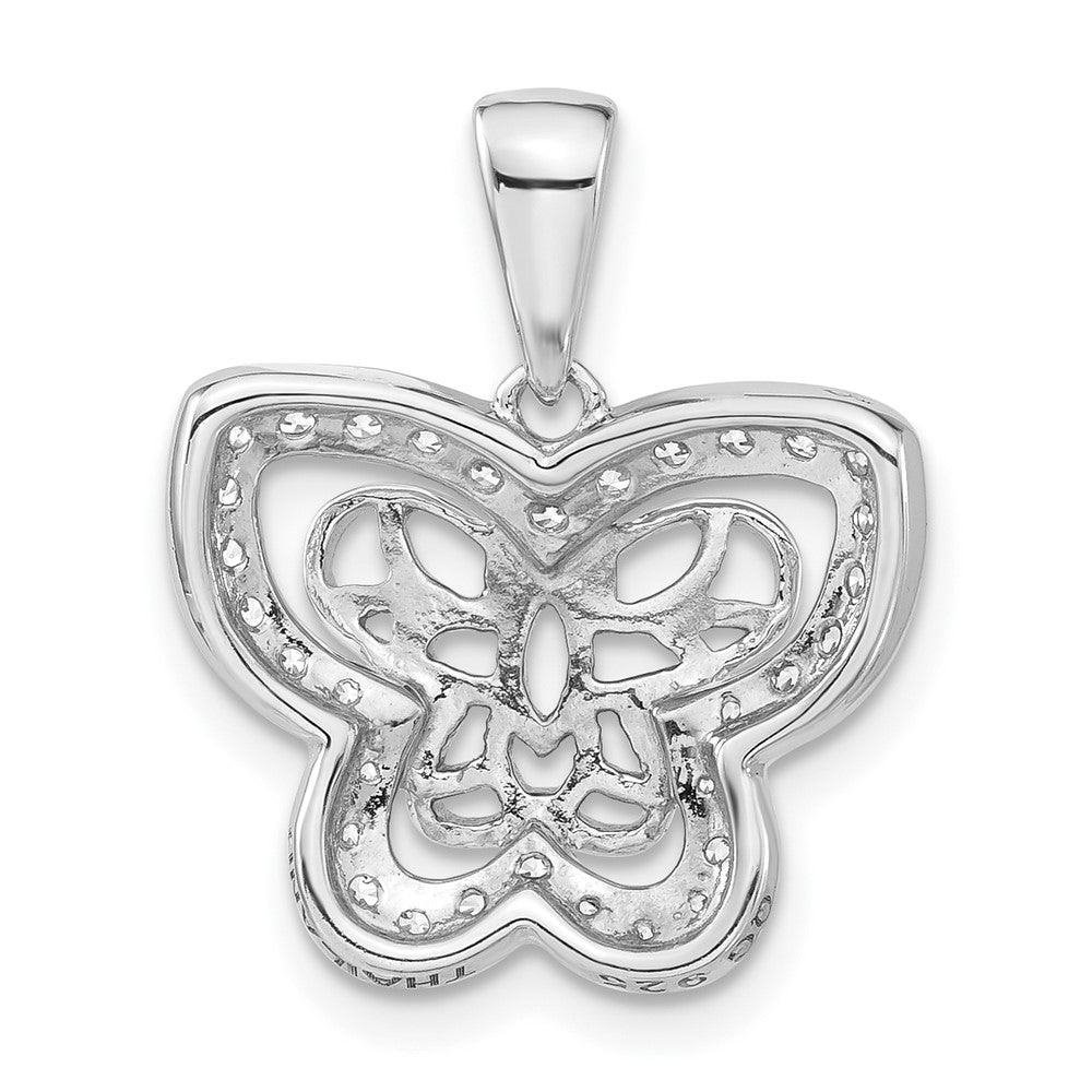 Sterling Silver Rhodium-plated Polished CZ Butterfly Pendant