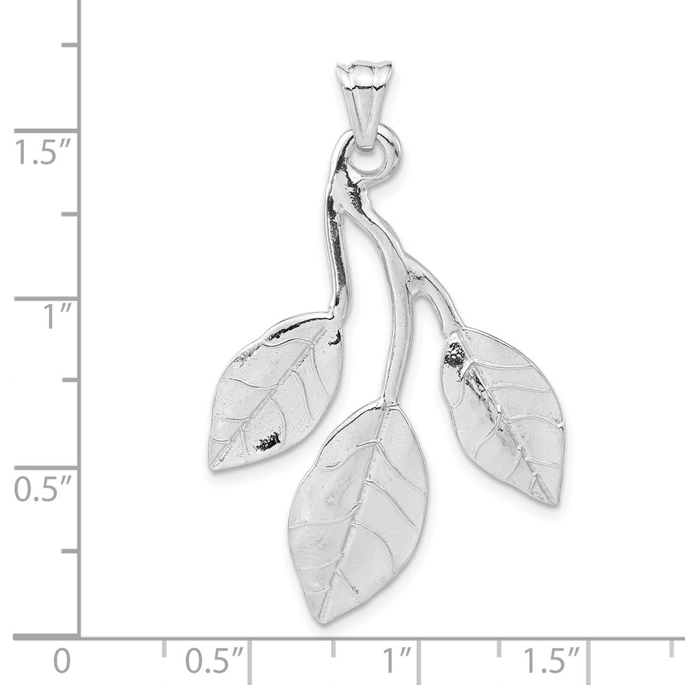 Sterling Silver Rhodium-plated Polished & Textured Leaves Pendant