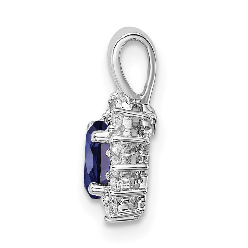 Sterling Silver Rhodium-plated CZ/Lab Cr Sapphire Pendant