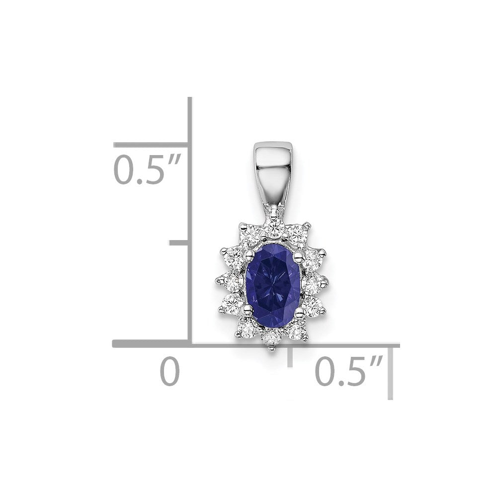 Sterling Silver Rhodium-plated CZ/Lab Cr Sapphire Pendant