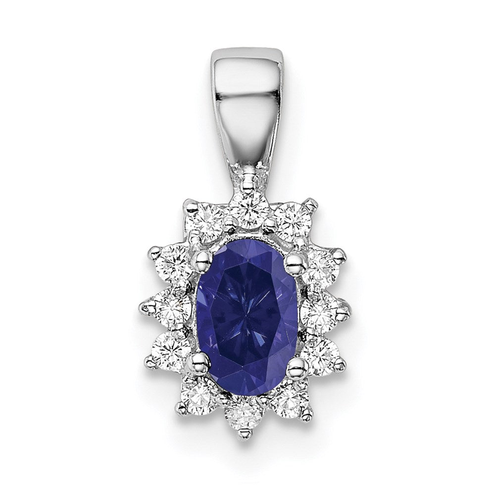 Sterling Silver Rhodium-plated CZ/Lab Cr Sapphire Pendant