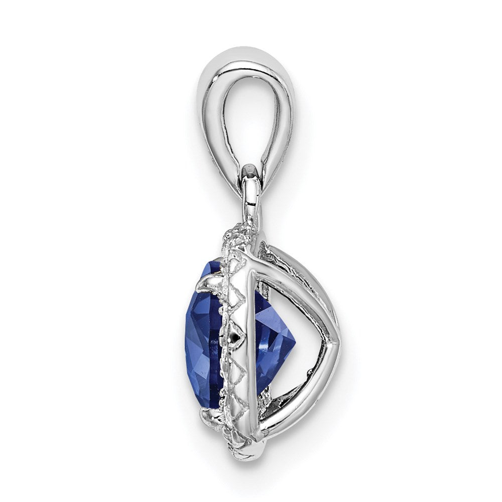 Sterling Silver Rhod-plated Created Blue/White Sapphire Pendant