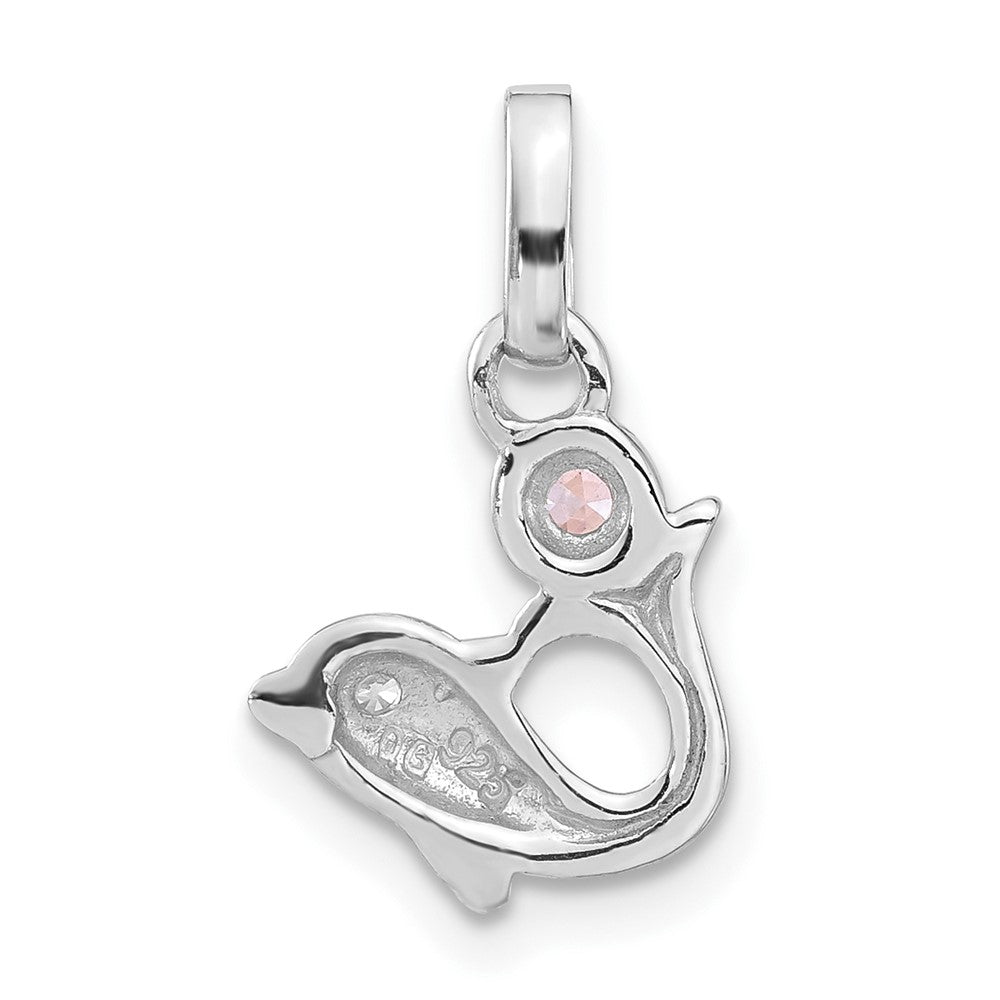 Sterling Silver Polished Pink & Clear CZ Dolphin Pendant