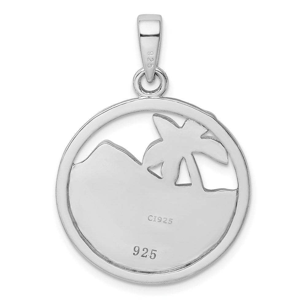 Sterling Silver Rhod-plated Created Opal Palm Tree Ocean Pendant