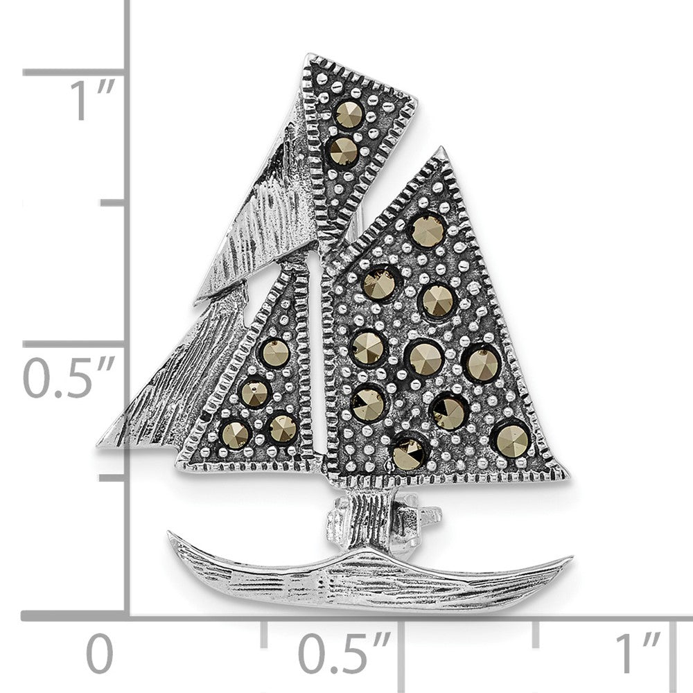 Sterling Silver Antiqued Marcasite Sailboat Pin
