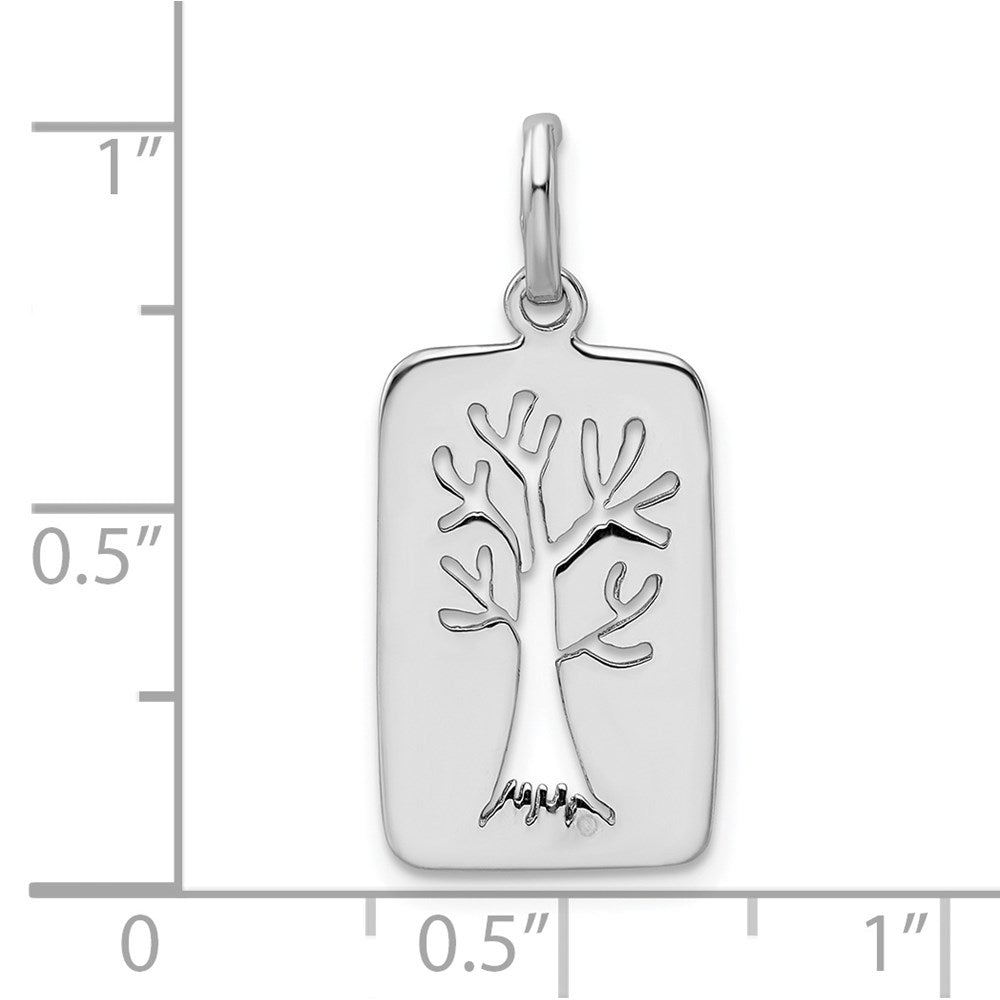 Sterling Silver Rhodium-plated Polished Tree Cut-out Charm
