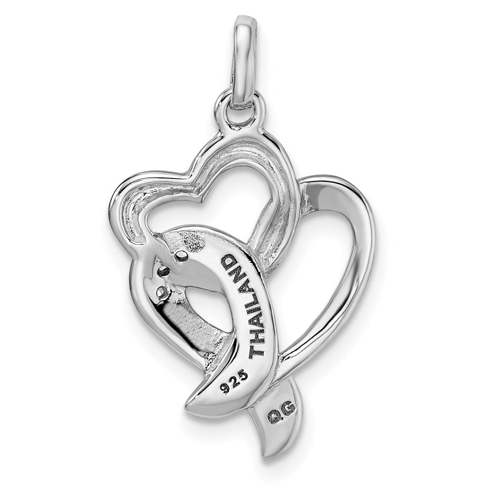 Sterling Silver Rhodium-plated Enamel CZ Ribbon Heart Pendant
