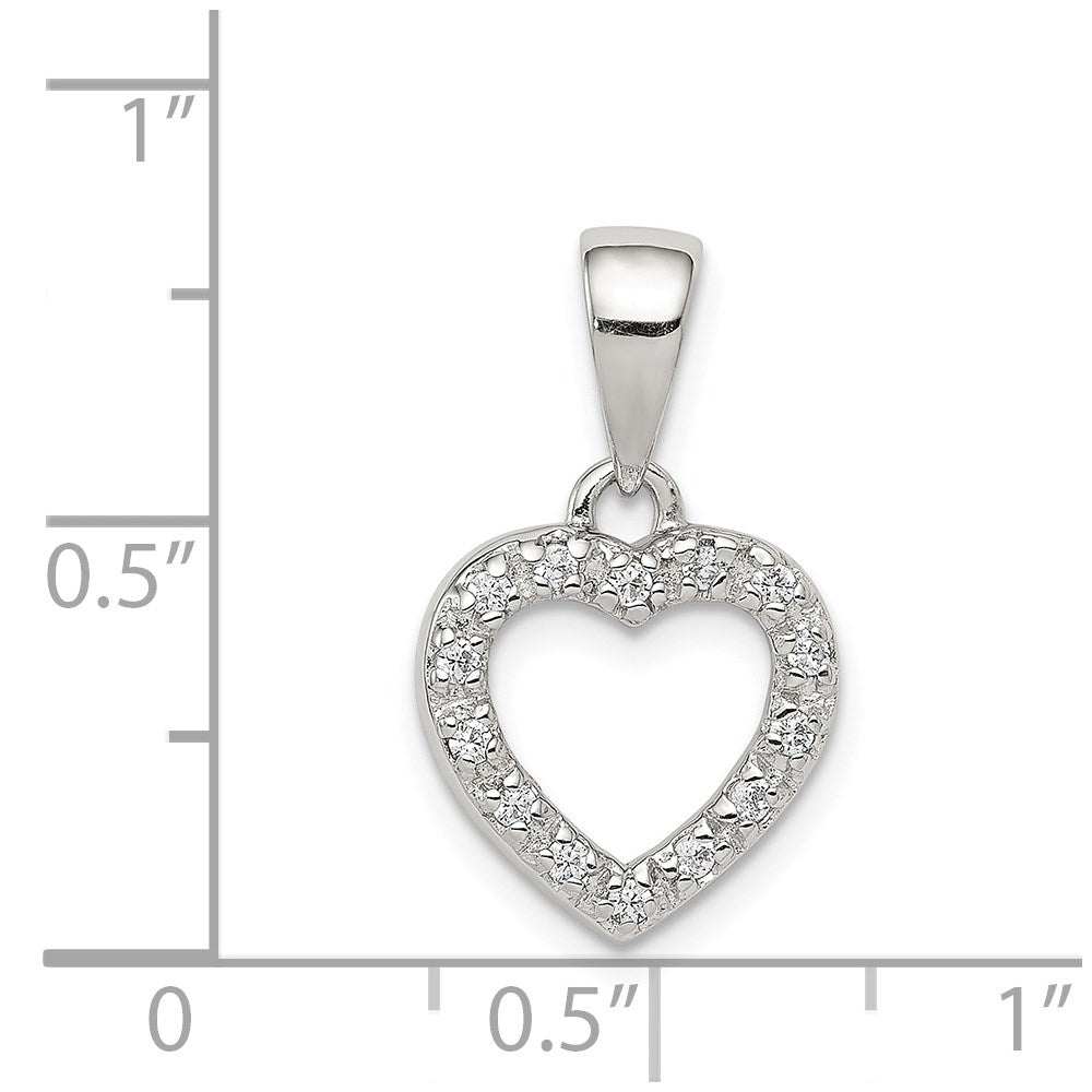 Sterling Silver Rhodium-plated CZ Heart Shape Pendant