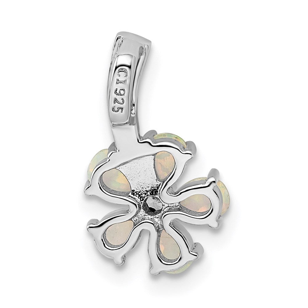Sterling Silver Rhdoium Plated Opal Flower Pendant