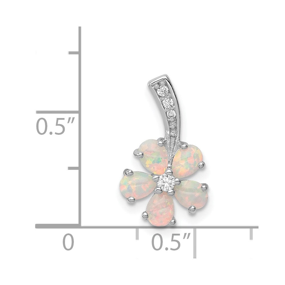 Sterling Silver Rhdoium Plated Opal Flower Pendant