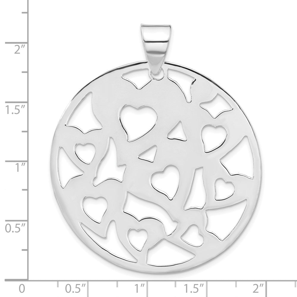 Sterling Silver Polished Cut-Out Hearts Circle Pendant