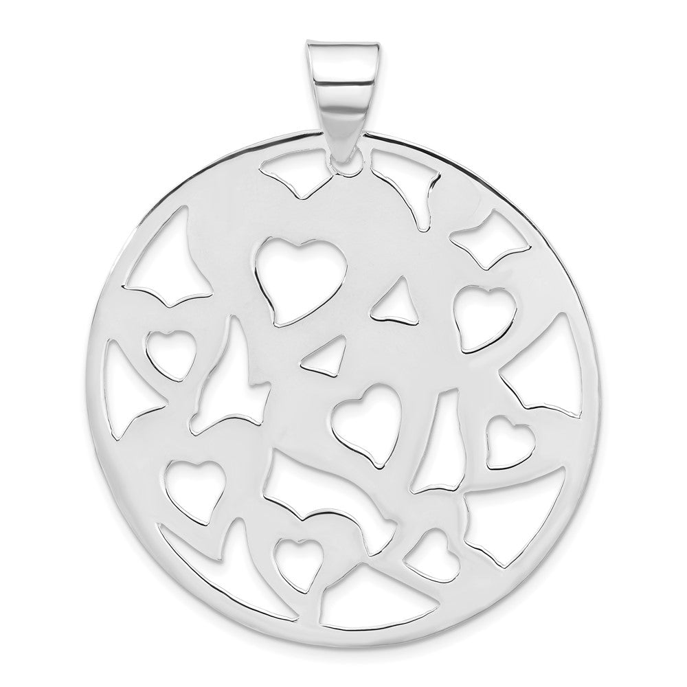 Sterling Silver Polished Cut-Out Hearts Circle Pendant