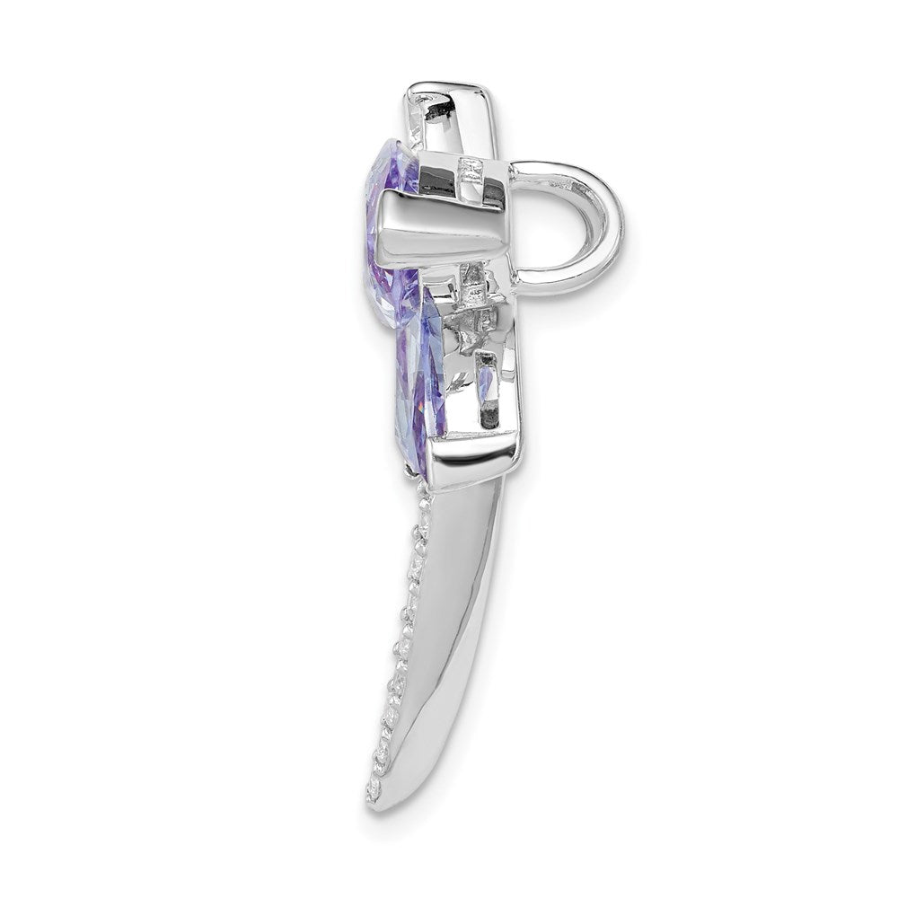 Sterling Silver Rhodium-plated Lavender CZ Dragonfly Slide