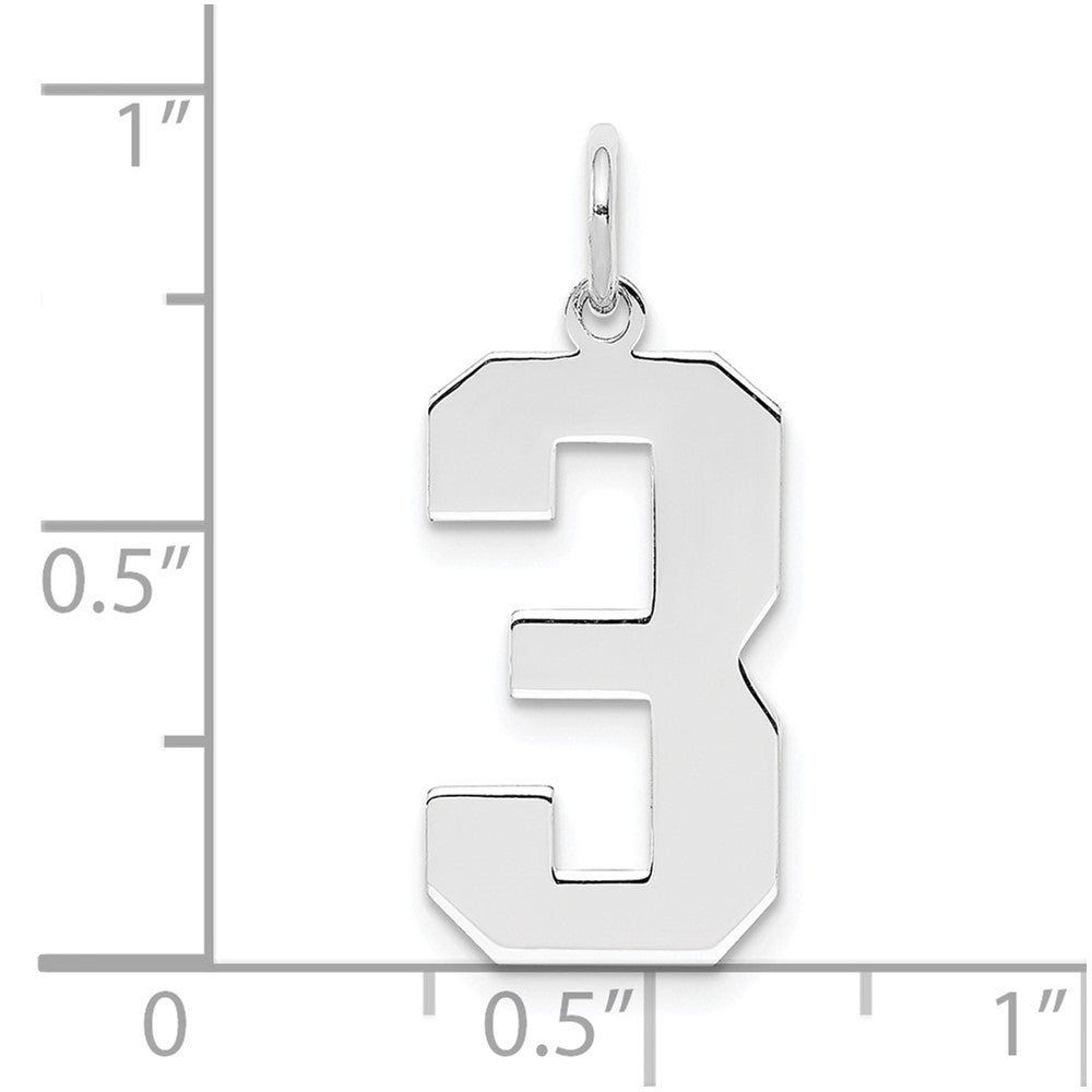 Sterling Silver/Rhodium-plated Polished Number 3 Charm