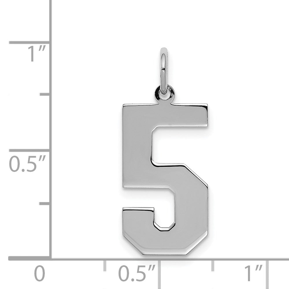 Sterling Silver/Rhodium-plated Polished Number 5 Charm