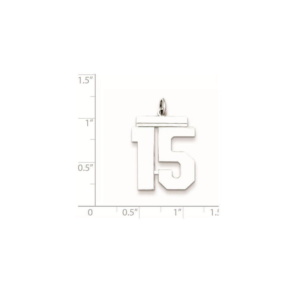 Sterling Silver/Rhodium-plated Polished Number 15 Charm