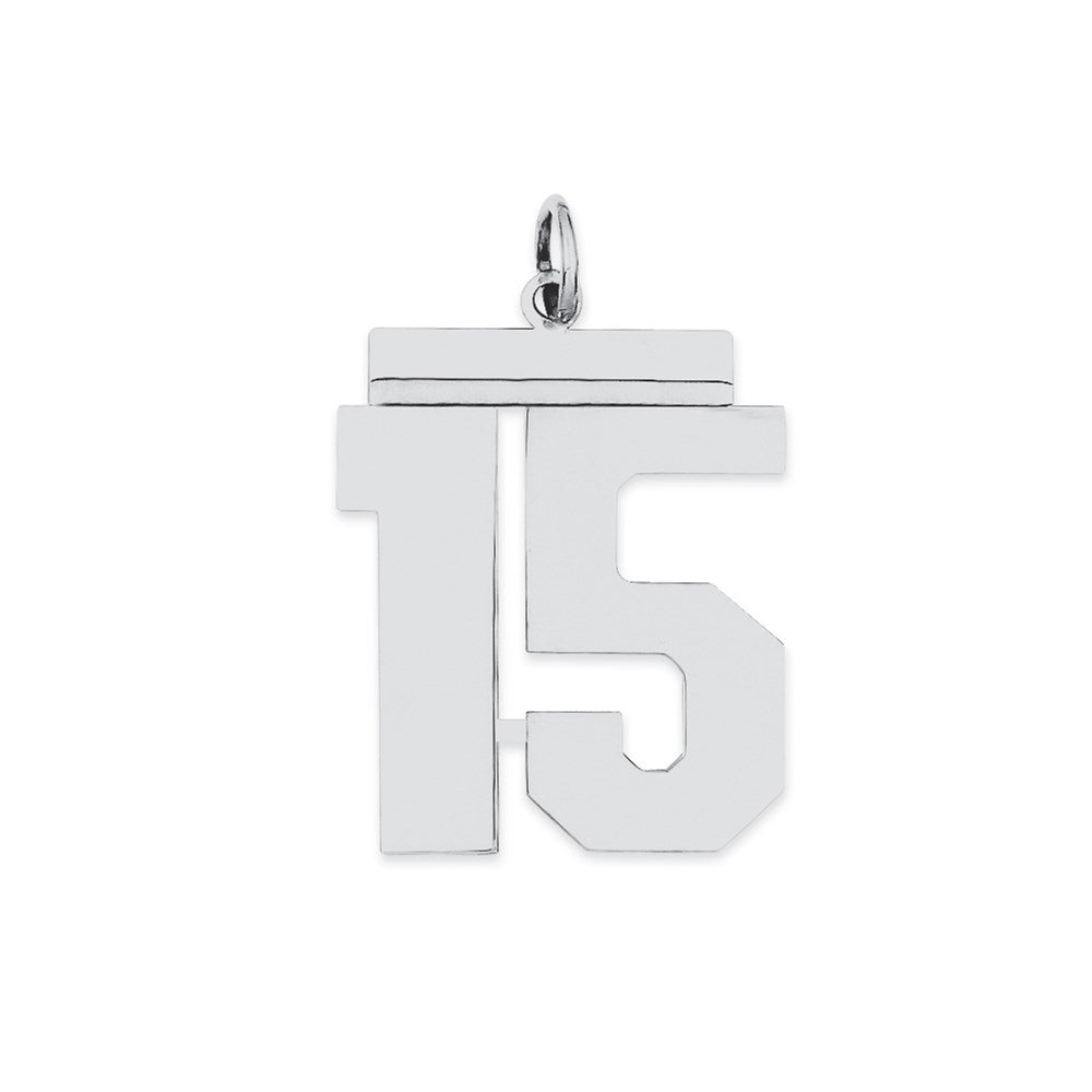 Sterling Silver/Rhodium-plated Polished Number 15 Charm