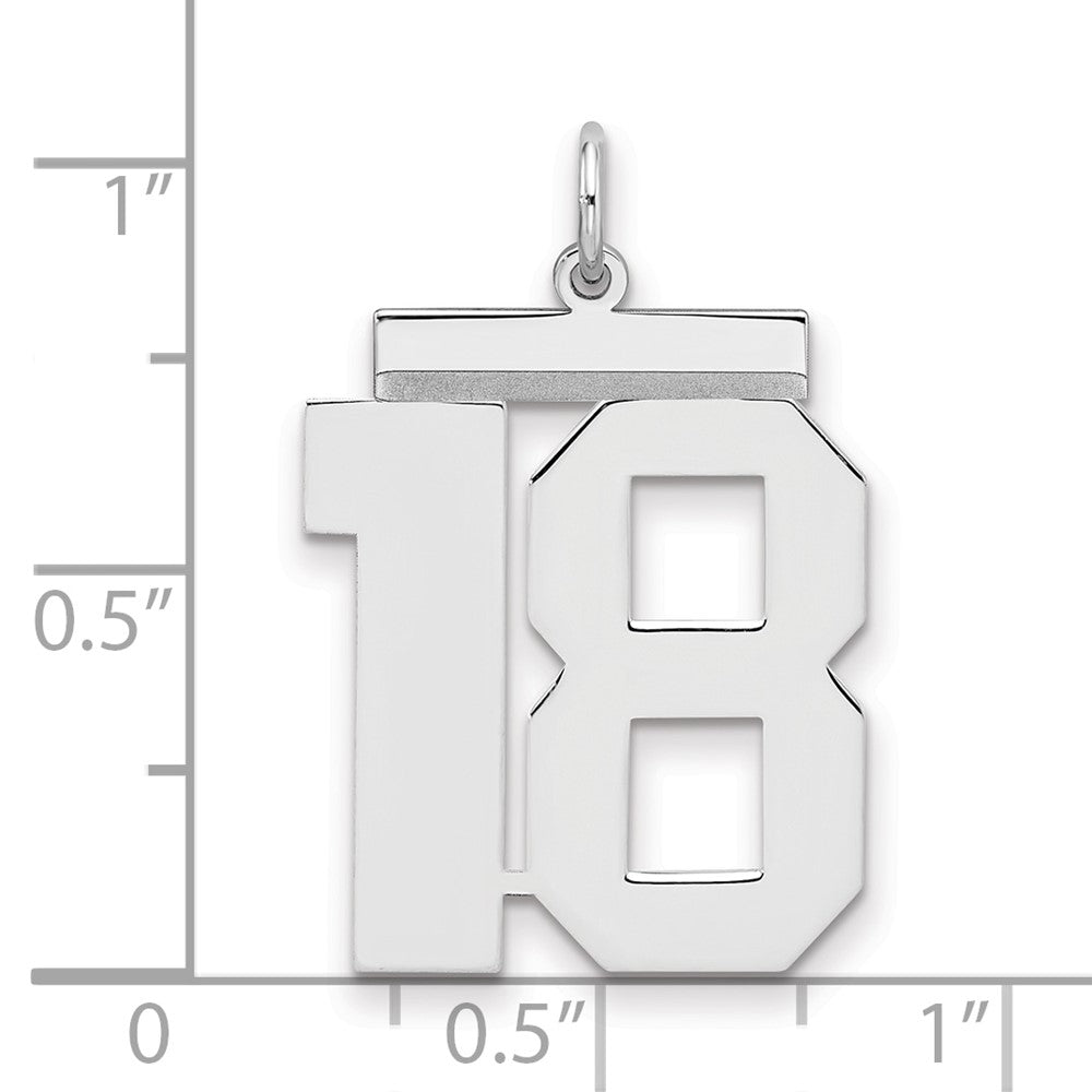 Sterling Silver/Rhodium-plated Polished Number 18 Charm
