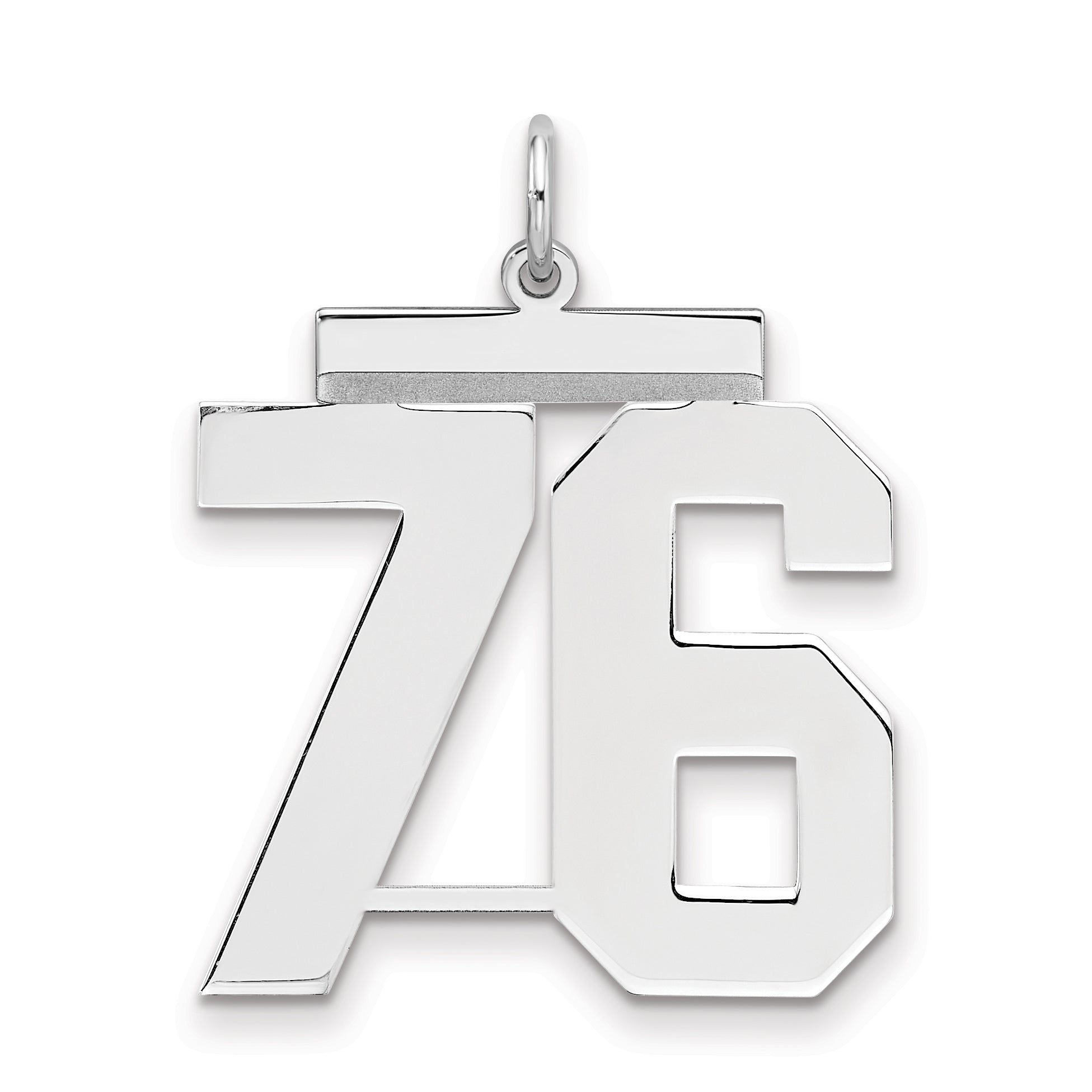 Sterling Silver/Rhodium-plated Polished Number 76 Charm