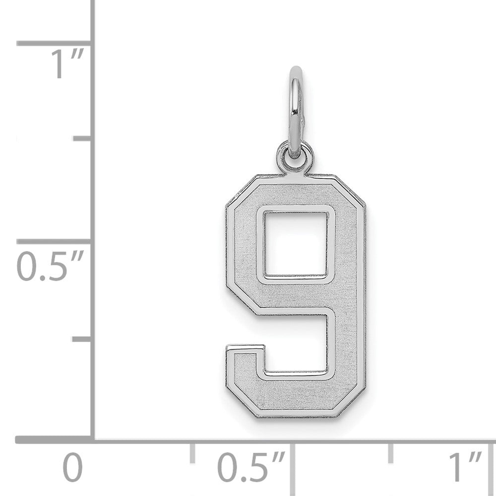 Sterling Silver/Rhodium-plated Satin Number 9 Charm
