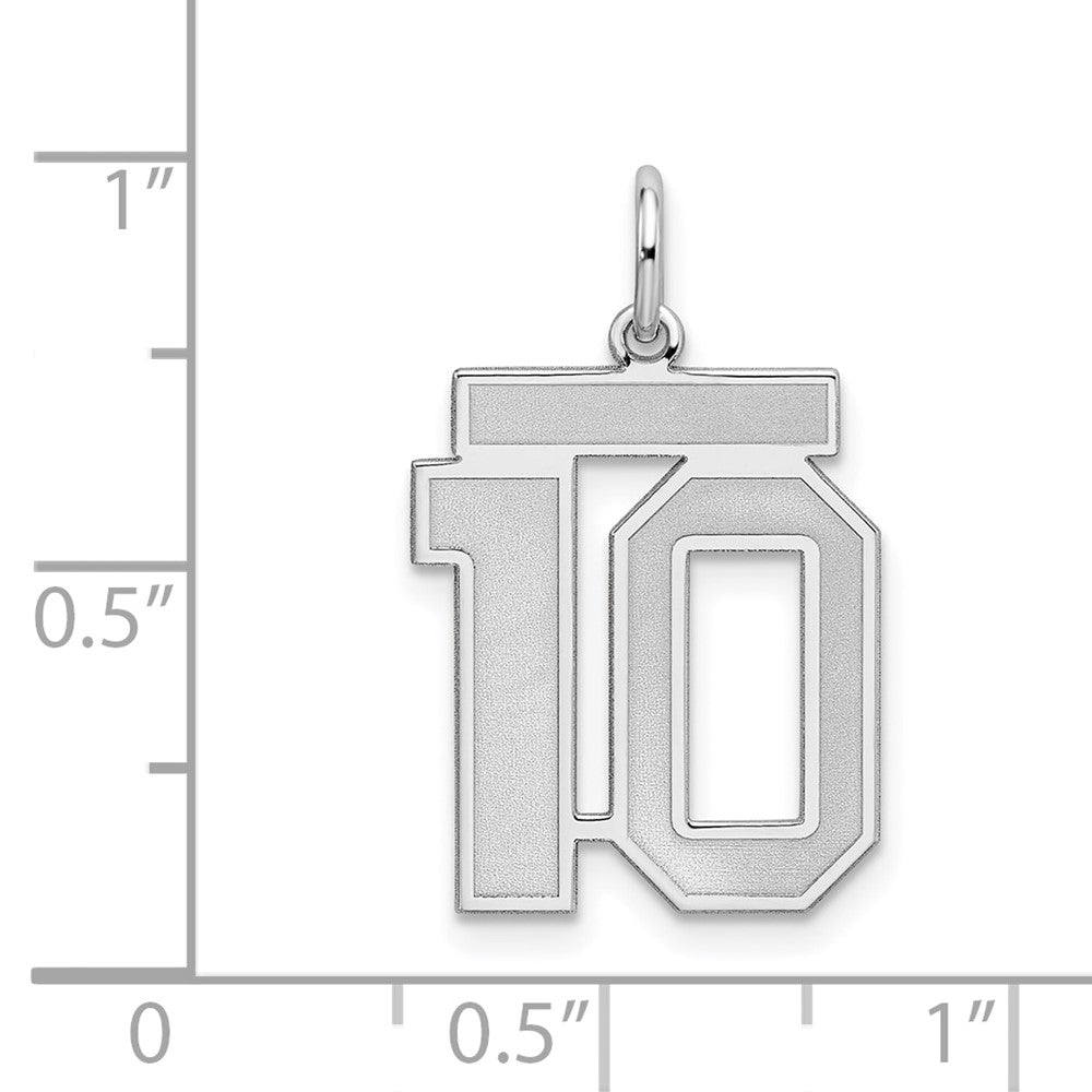 Sterling Silver/Rhodium-plated Satin Number 10 Charm