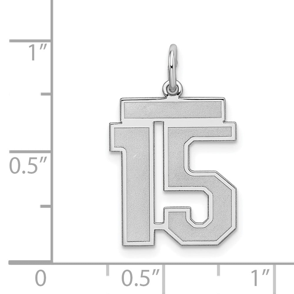 Sterling Silver/Rhodium-plated Satin Number 15 Charm