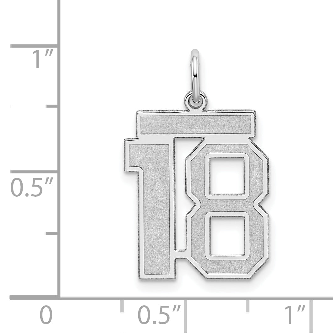 Sterling Silver/Rhodium-plated Satin Number 18 Charm