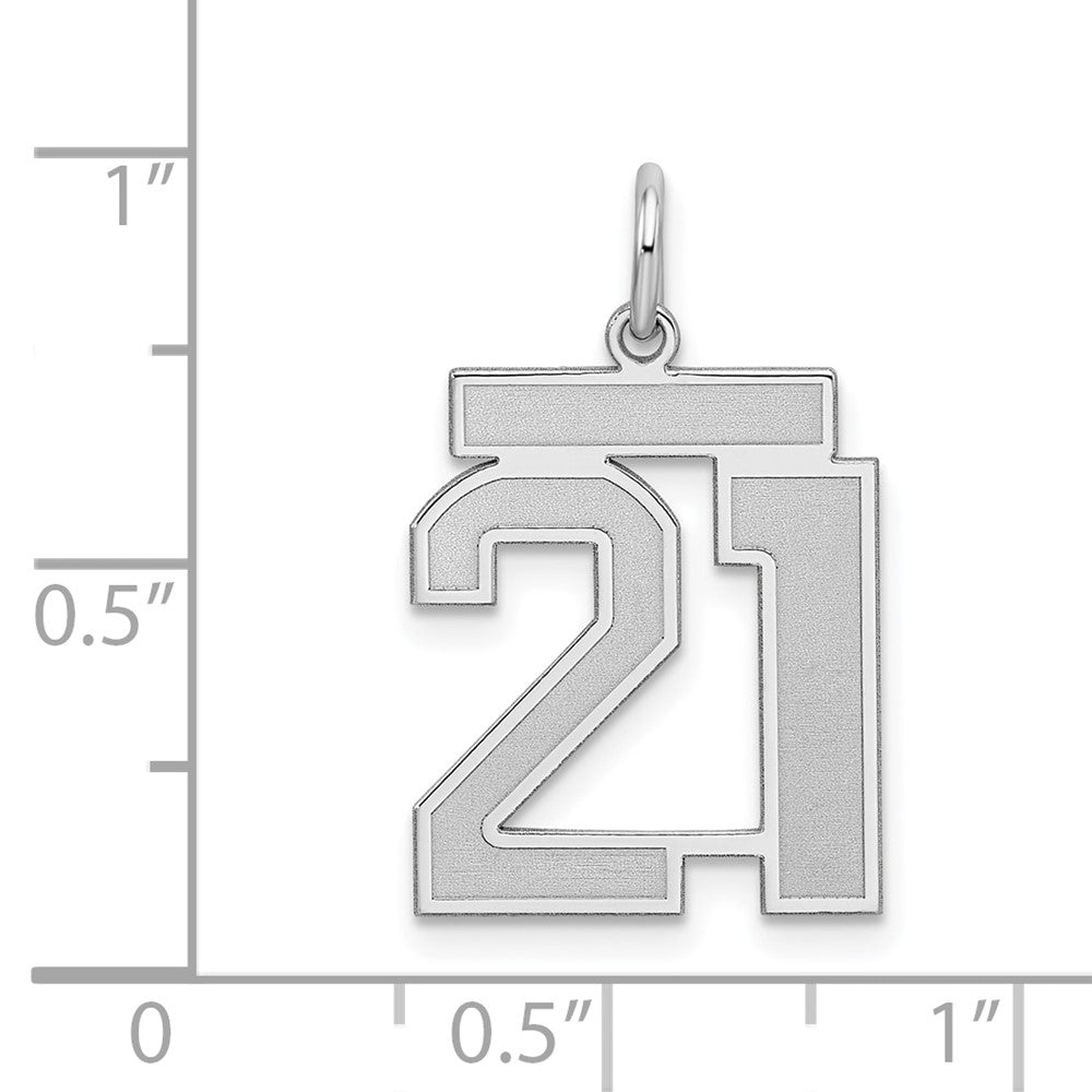 Sterling Silver/Rhodium-plated Satin Number 21 Charm