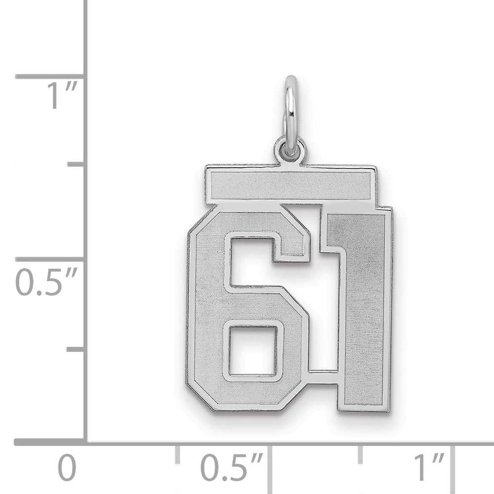 Sterling Silver/Rhodium-plated Satin Number 61 Charm