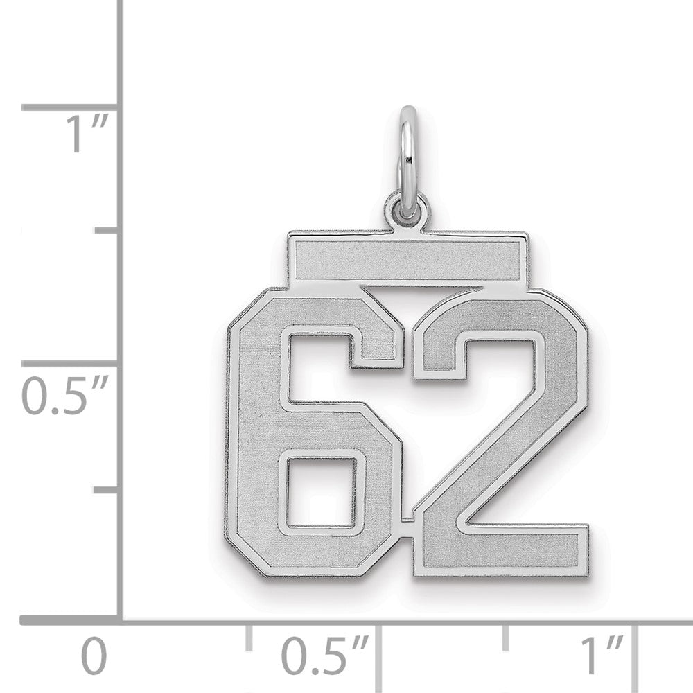 Sterling Silver/Rhodium-plated Satin Number 62 Charm