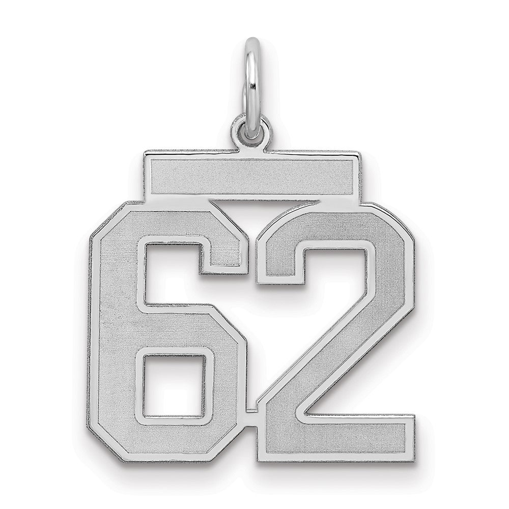 Sterling Silver/Rhodium-plated Satin Number 62 Charm