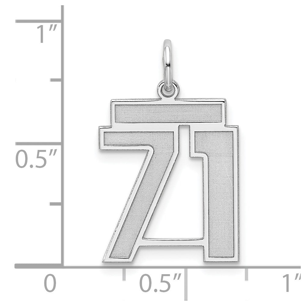 Sterling Silver/Rhodium-plated Satin Number 71 Charm