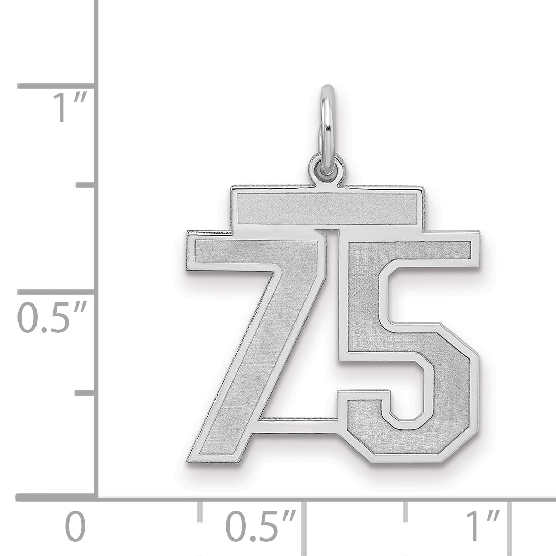 Sterling Silver/Rhodium-plated Satin Number 75 Charm