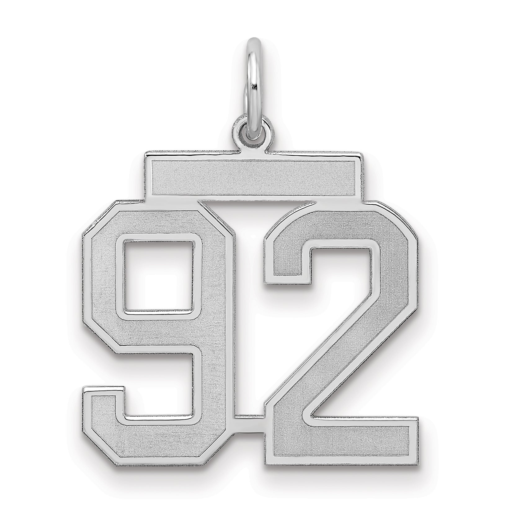 Sterling Silver/Rhodium-plated Satin Number 92 Charm
