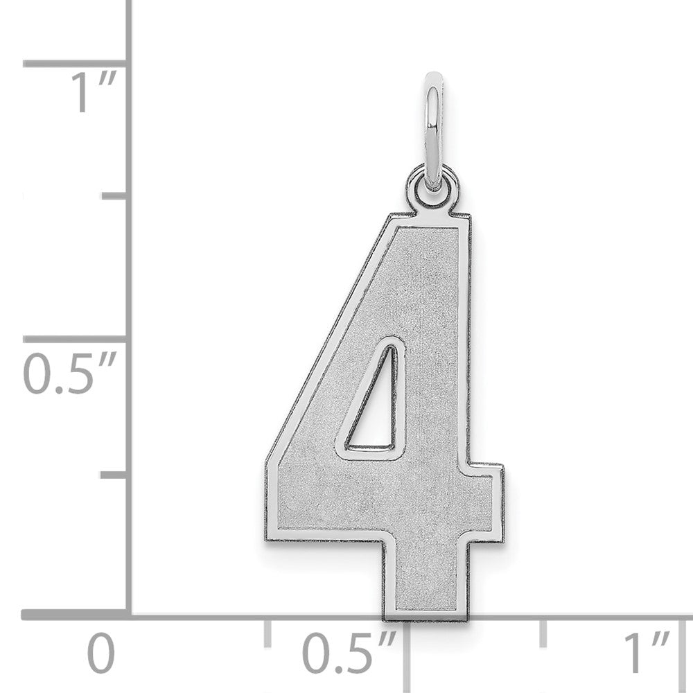 Sterling Silver/Rhodium-plated Satin Number 4 Charm