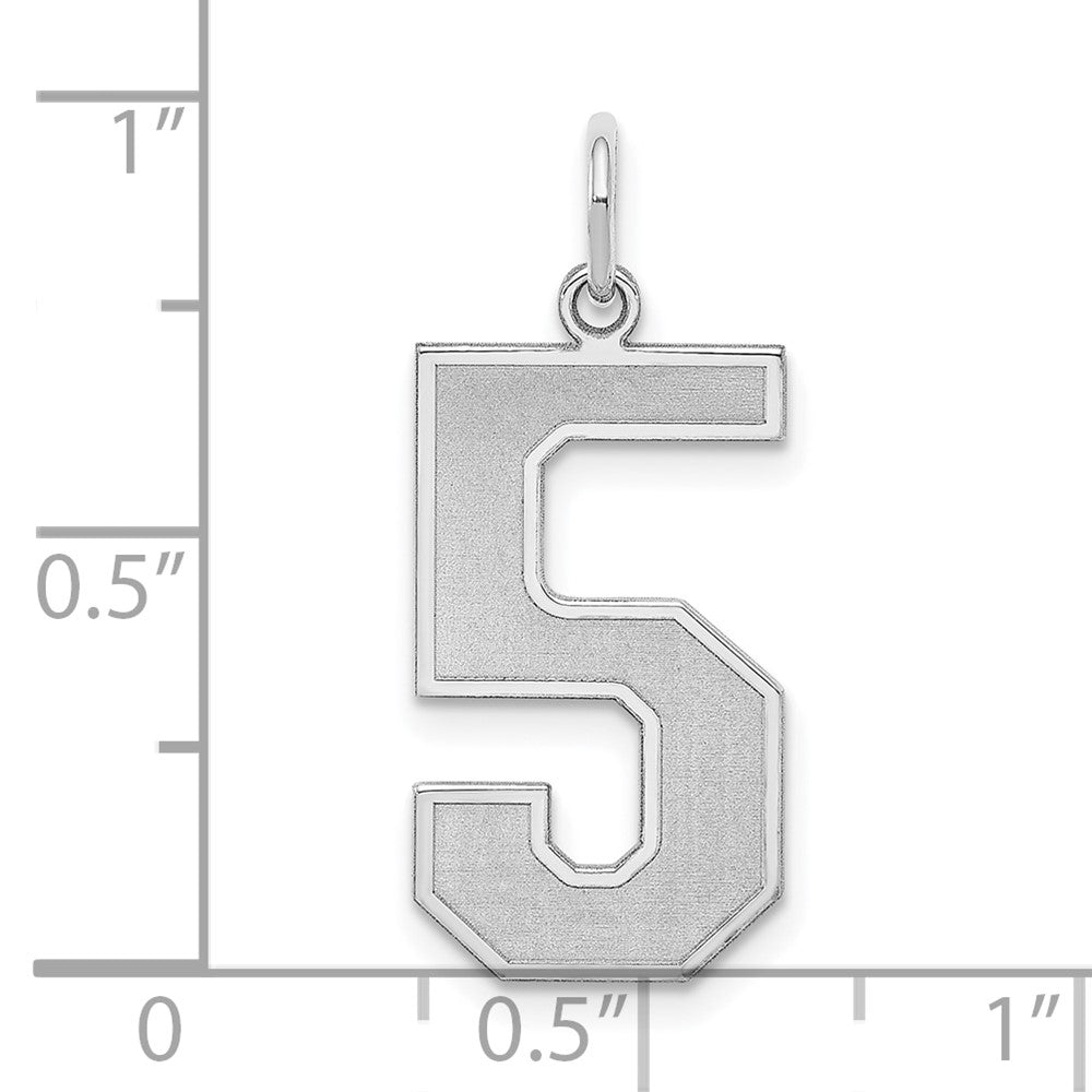 Sterling Silver/Rhodium-plated Satin Number 5 Charm
