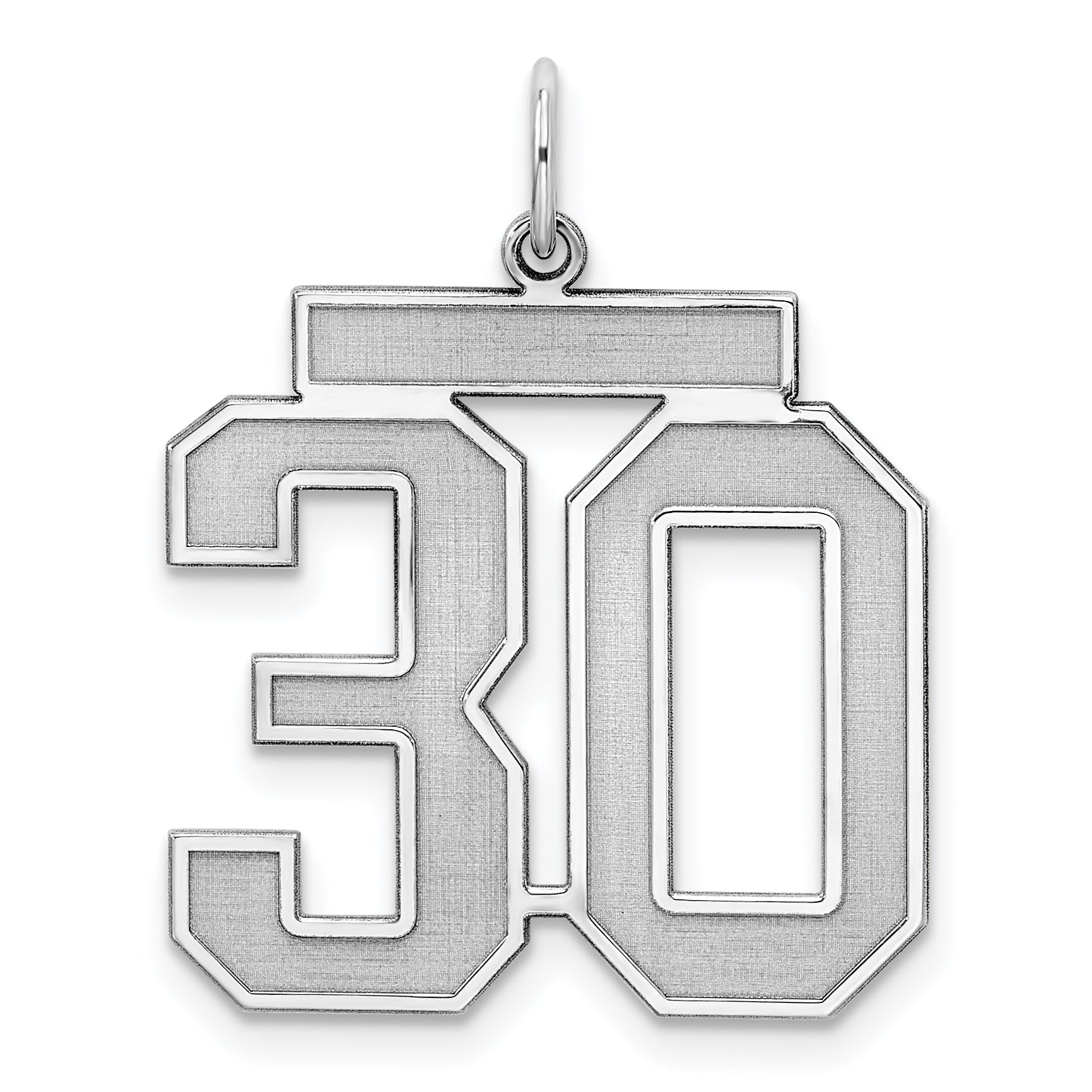 Sterling Silver/Rhodium-plated Satin Number 30 Charm
